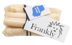 Frankly Beef Roll Wrap Chews : emballage clair et ingrédients américains pour un snack sûr.