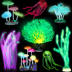 Frienda algue lumineuse kelp verte avec base en céramique, décor apaisant pour aquarium.