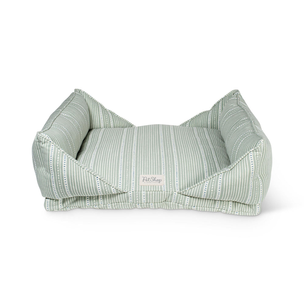 Fringe Studio Bloc-Rayure Dusty Sage lit pour chien moyen avec rebord surrempli.