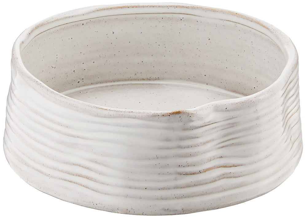 Bol Fringe Studio gres blanc ribé vue face idéal pour repas quotidiens.