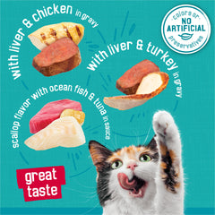 Friskies Assortiment Chat Filets Prime: variété d’ingrédients pour divers repas.