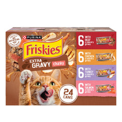 Friskies: boîte chat poulet, morceaux tendres pour repas savoureux.