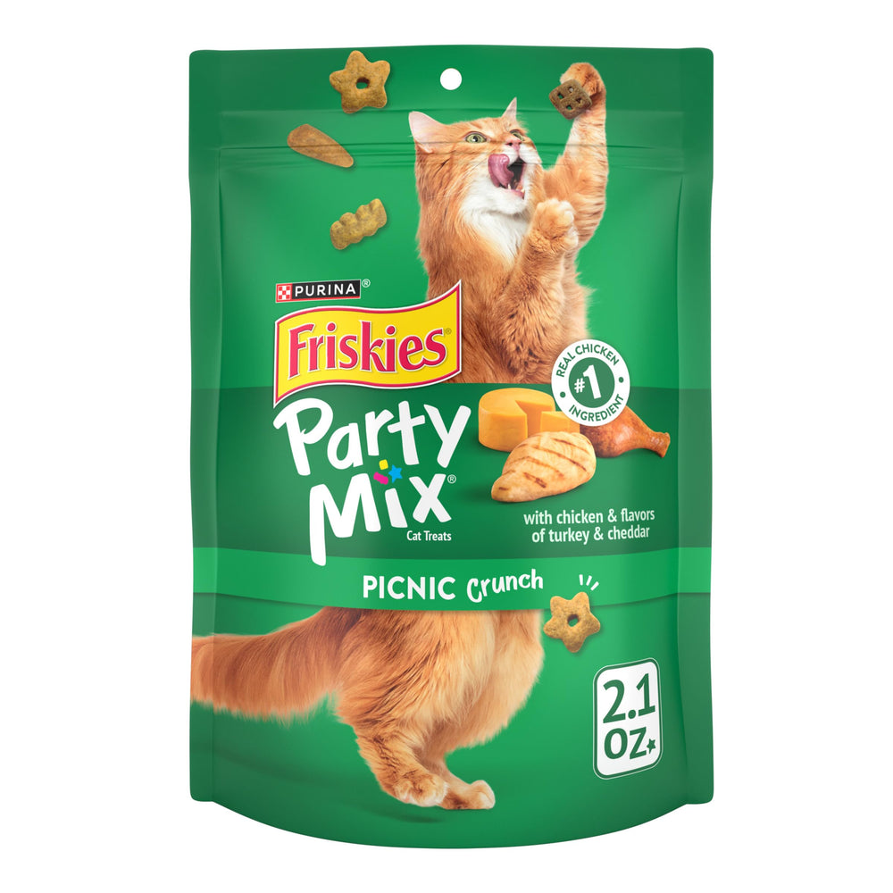 Purina Friskies Party Mix Picnic Crunch sachets poulet pour récompenser votre chat.