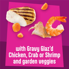 Friskies Glaz’d et Infuz’d crabe en sauce, saveur marine qui éveille les sens.