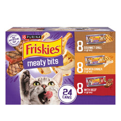 Friskies Gravy avec morceaux boeuf dans une sauce riche pour chats adultes.