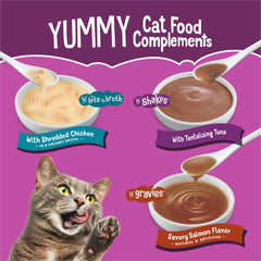Friskies Lil' Shakes poulet, coco et lait, topping appétissant sur croquettes.