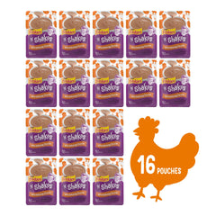 Friskies Lil’ Shakes poulet, purée lisse facilitant le léchage.