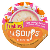 Purina Friskies Lil’ Soups saumon sockeye dans bouillon de poulet, régal pratique à servir.