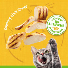 Arôme appétissant Friskies Country Style Dinner attire les chats vers leur gamelle.