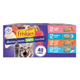 Friskies Pâté Poisson et Poulet, variété en boîte, texture onctueuse pour stimuler l'appétit.