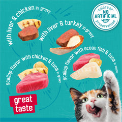 Friskies Poisson des mers et Thon avec sauce, goût maritime et appétence élevée.