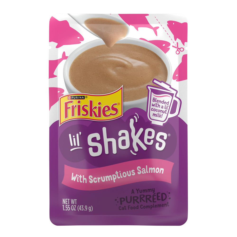 Purina Friskies Lil’ Shakes au saumon: purée veloutée prête à lécher.