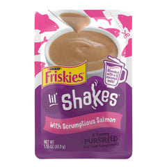 Purina Friskies Lil’ Shakes au saumon: purée veloutée prête à lécher.
