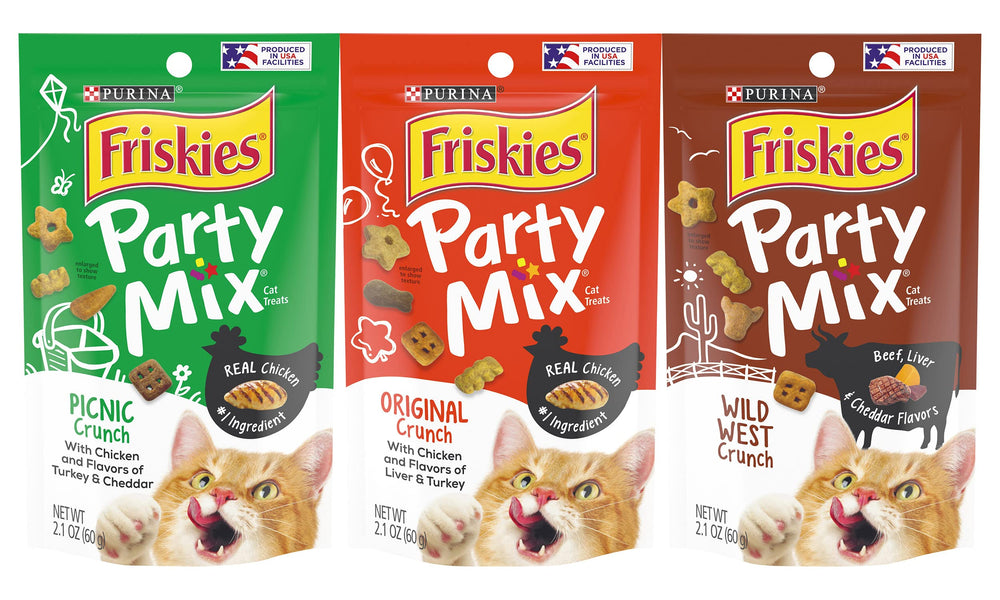 Friskies Purina Party Mix Picnic Crunch – sachet refermable pour un encas pratique et gourmand.