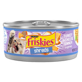 Friskies Shreds Dinde et Fromage en Gravy, boîte prête, repas appétissant pour chat adulte.