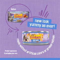 Friskies Shreds Dinde en Gravy avec morceaux tendres, parfait pour stimuler l'appétit.