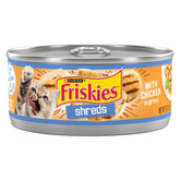 Friskies Shreds poulet dans sauce, boîte ouverte prête à servir.