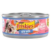 Friskies Shreds saumon dans sauce, emballage recyclable et facile à stocker.