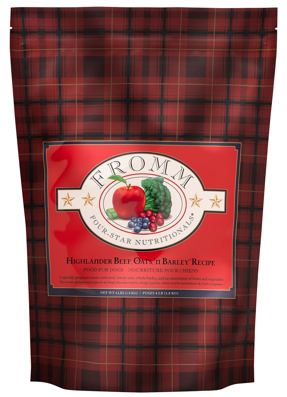 Fromm Highlander, sac de croquettes au bœuf, avoine et orge prêt pour le repas.