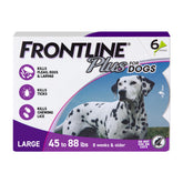 Boîte Frontline Plus pour chien grand, présentation produit et protection.