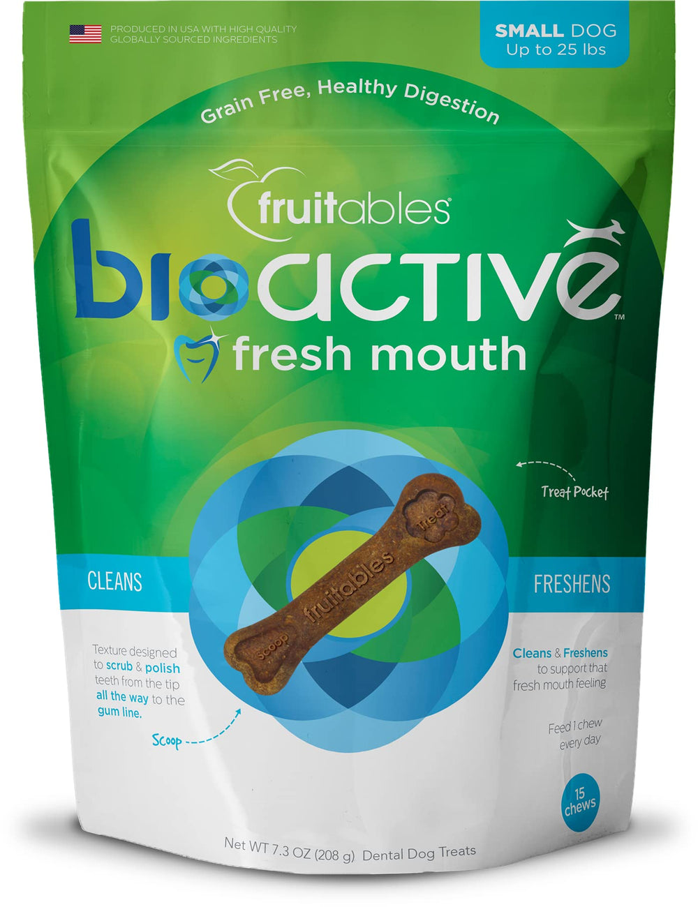 Fruitables BioActive frais-bouche-petit-chien-mastic: nettoyage ciblé des dents pour un sourire frais.