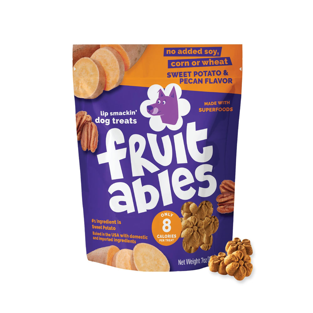 Friandises Fruitables patate douce, texture croquante idéale pour l'entraînement canin.