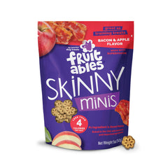Fruitables Skinny Minis emballage visible, récompense pratique pour l'entraînement quotidien du chien.