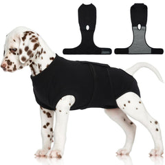 FUAMEY combinaison récupération chien noir XS, vue avant, protège peau et limite le lèchage.