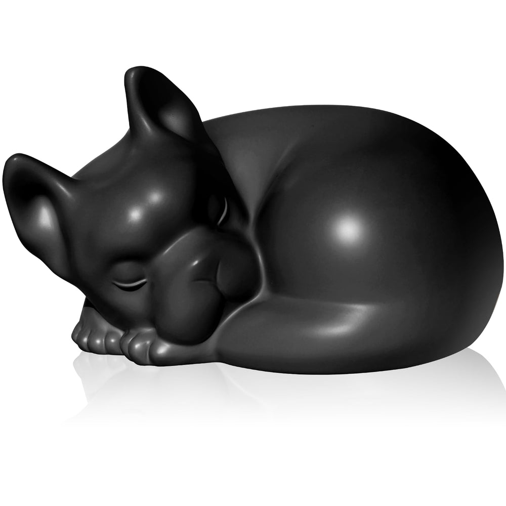 Urne FUFYUKEY pour chien endormi noir, élégant et durable pour cendres.