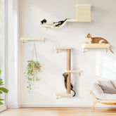 Étagères murales FUKUMARU pour chats en bois beige, stabilité assurée.