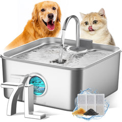 FUKUMARU fontaine-eau 7L en acier inoxydable pour une hydratation durable des animaux.