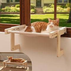 Hamac FUKUMARU pour chat avec cadre bois et métal renforcé pour stabilité durable.