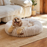 Lit FUKUMARU donut dégradé camel pour chien, confort enveloppant et repos profond.