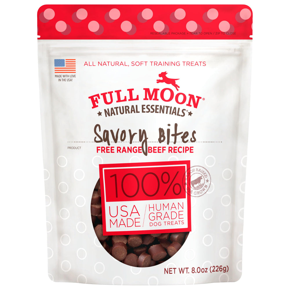 Full Moon bouchées essentielles au bœuf – sachet pratique pour partager, friandises naturelles.