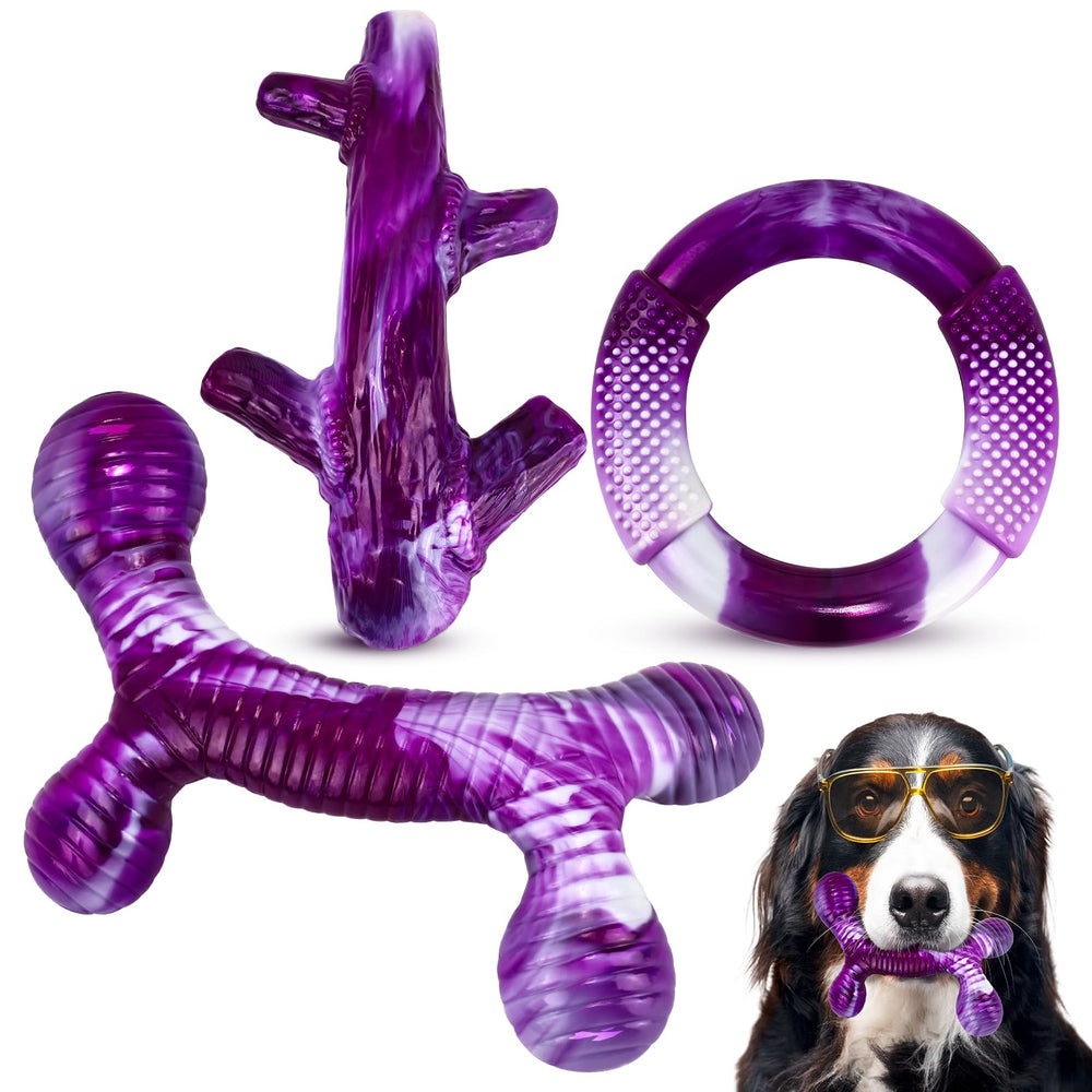 Jouets Furdog indestructibles triple pack pour grands chiens, résistance renforcée.