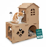 FurHaven Maison pour chat en carton à étages, lounge confortable et jeu.