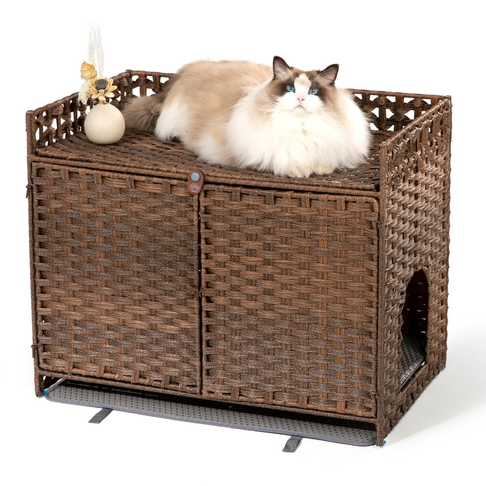 Furriends boîte litière rotin cachee avant, solution discrète pour le salon.
