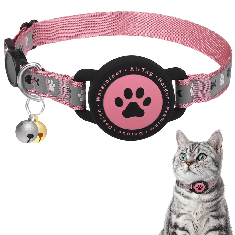 Collier Furrigo AirTag imperméable rose pour chat, suivi fiable en extérieur