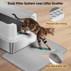 FURTIME bac-litiere acier inoxydable hauts-bords pour eviter les eclaboussures.