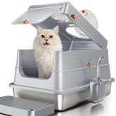 Bac Fusblom en inox avec couverture, pratique et facile à nettoyer pour chats.