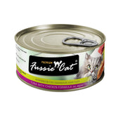 Fussie Cat thon poulet en aspic, boîte ouverte, hydratation et appétit soutenus.