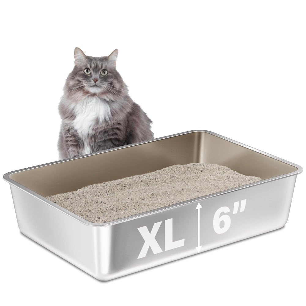 Bac Futam inox grand-format: espace généreux pour chats adultes et nettoyage facilité.