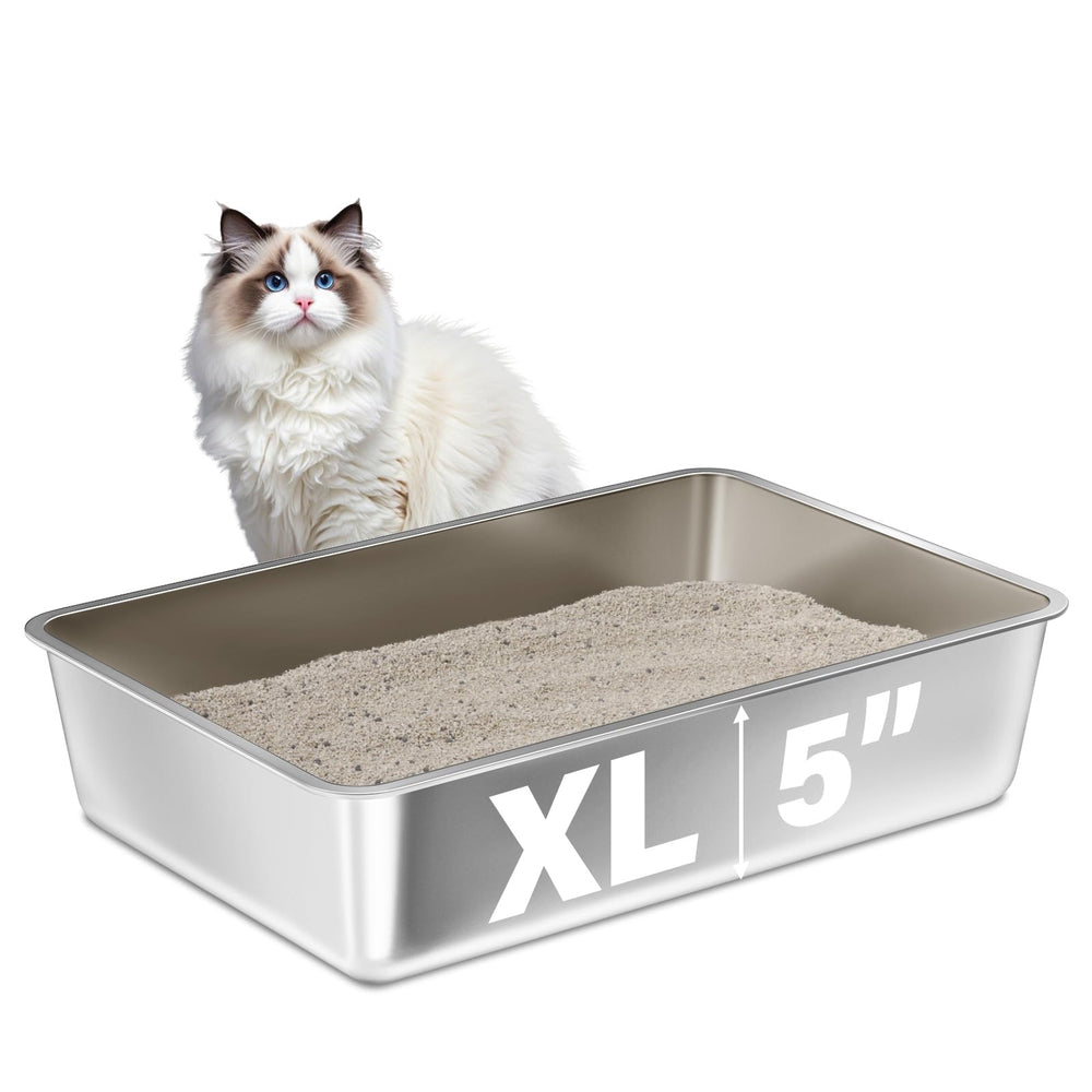 FUTAM litière acier inox XL, grande capacité pour chats adultes et nettoyage facile