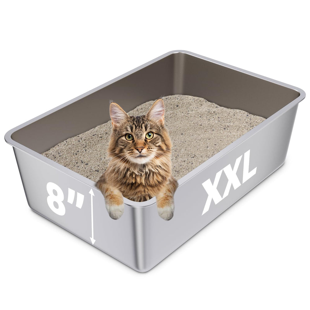 FUTAM litière en acier inoxydable XXL, vue générale, grande capacité adaptée à des chats adultes