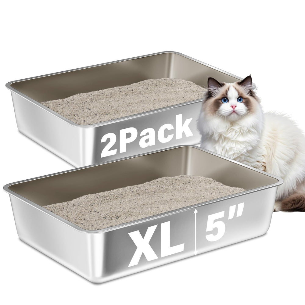 Litière FUTAM XL en acier inoxydable, espace généreux pour chats adultes.