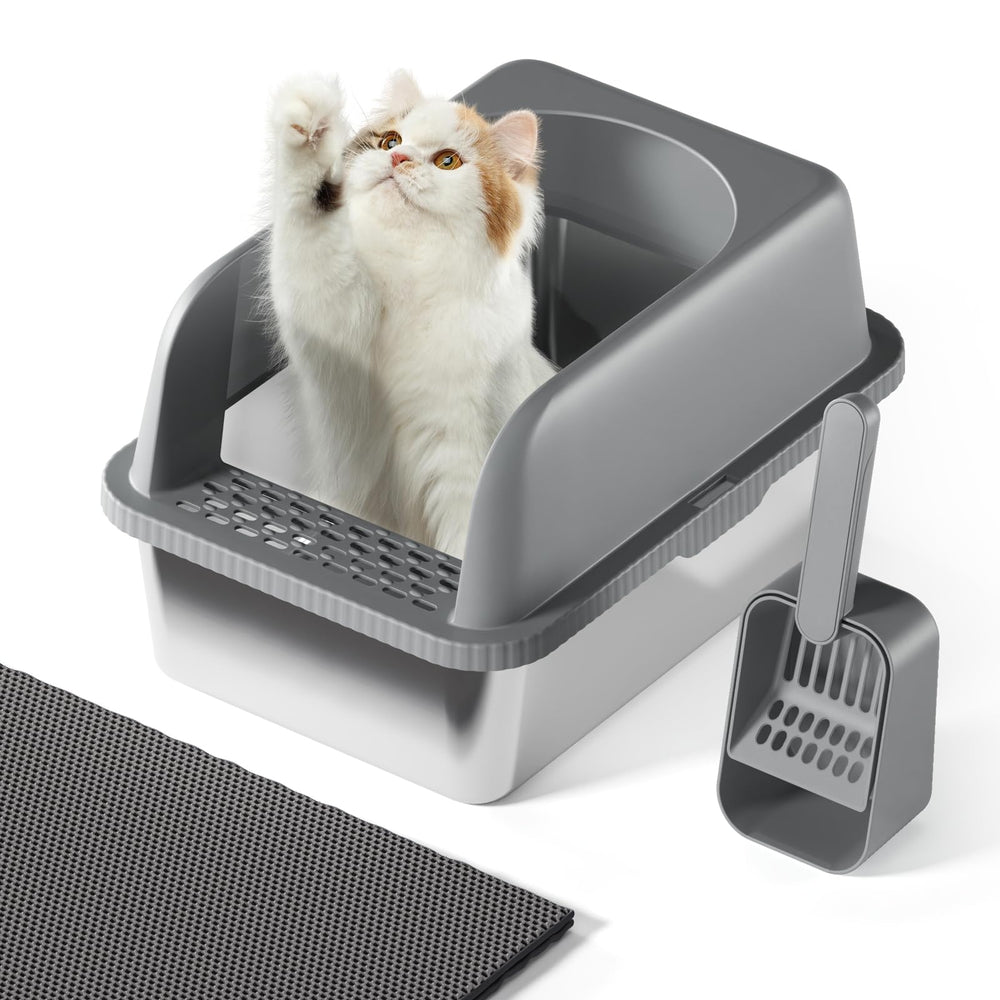 FYLICA boite-litiere acier inox avec couvercle pour nettoyage facile