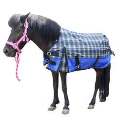 Gallopoff couverture imperméable mini-cheval bleu carreaux, protection pluie.