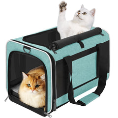 GAPZER Porte-chat Soft Teal avant, accès facile et confort pour votre chat.