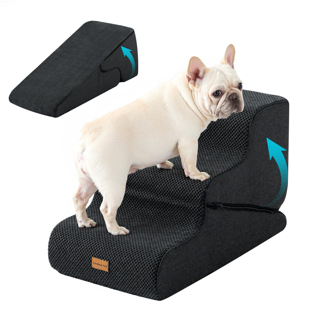 Escaliers Gardner Pet pour petit chien noir, montée facile sur canapé