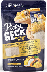 Gargeer Picky Geck Moonlight Feast dans un bocal, nutrition équilibrée pour geckos nocturnes.